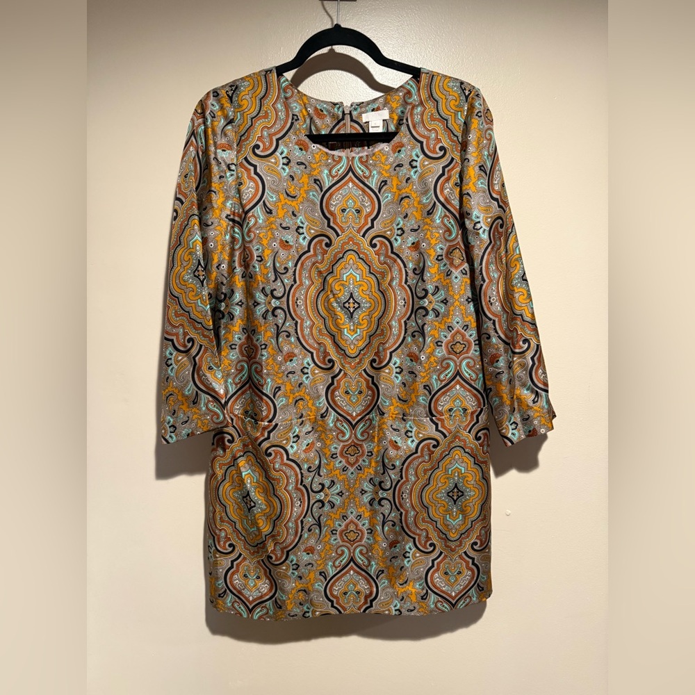 J. Crew Paisley Mini Dress in Mustard, Teal, Brown